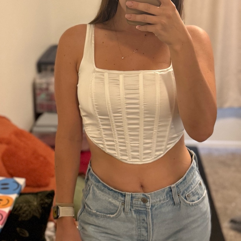 Missguided new with tags satin white corset crop Top